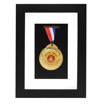 Medal Display Case- Wooden Medal Display Frame, 6" x 8" Photo Frame Medal Medal Display for Military Medal Display, Marathon, Swimming, Football, Case for Medals for Sports Medal Display(Black)