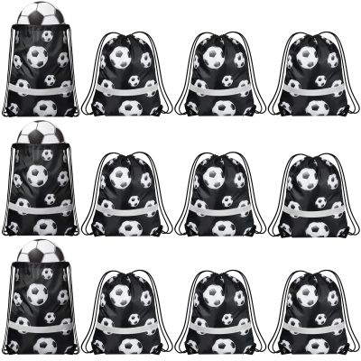 Saintrygo 12 Pcs String Bags Drawstring Back Sack with Reflective Stripe String Bags for Yoga Dance Swimming (Soccer)