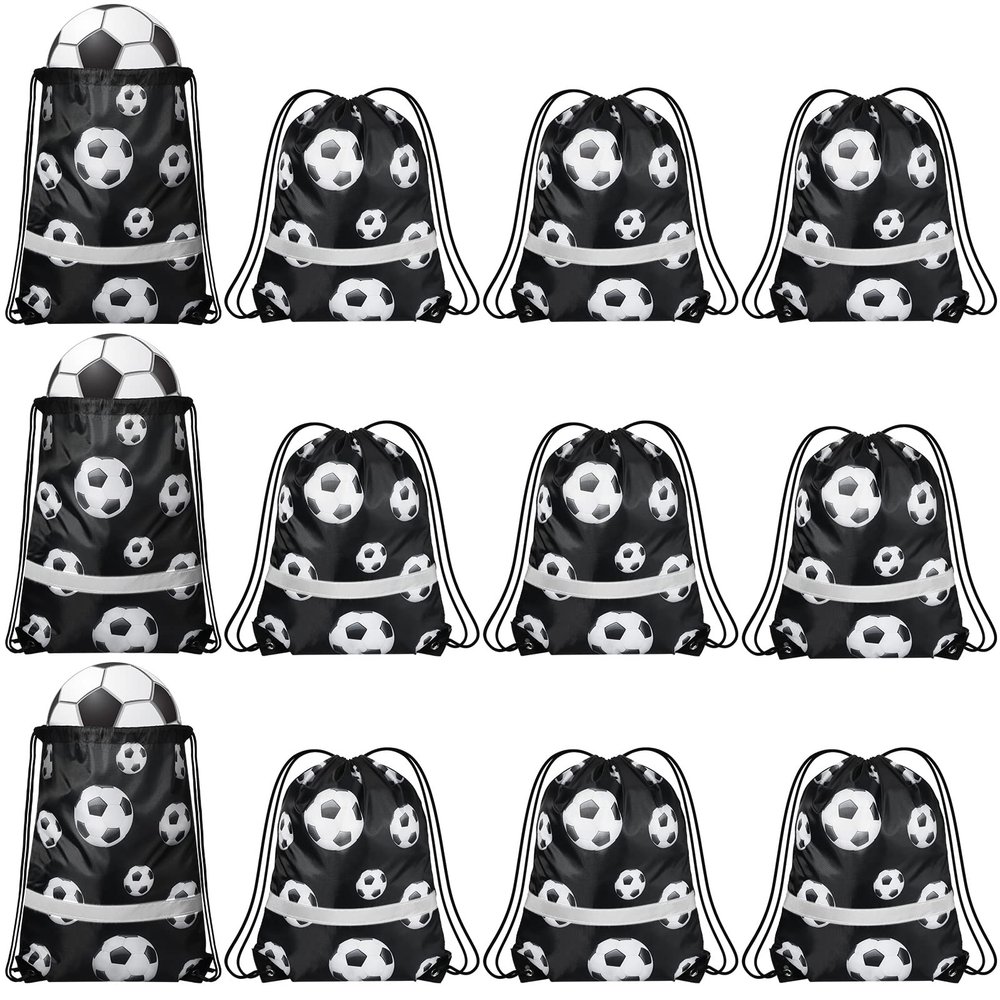 Saintrygo 12 Pcs String Bags Drawstring Back Sack with Reflective Stripe String Bags for Yoga Dance Swimming (Soccer)