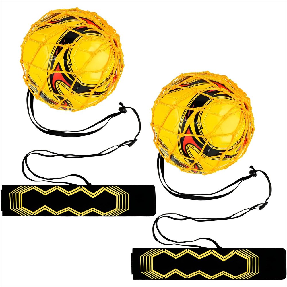 Civaner 2 Pcs Soccer Kick Trainer Equipment Solo Football Juggling Practice with Adjustable Cord and Waistband Improve Ball Control, Passing and Shooting for Kids Adults Fits Ball Size 3, 4, 5(Yellow)