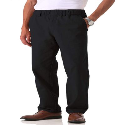 Soojun Men's Cotton Relaxed Fit Full Elastic Waist Twill Pants, Black, 32W x 28L
