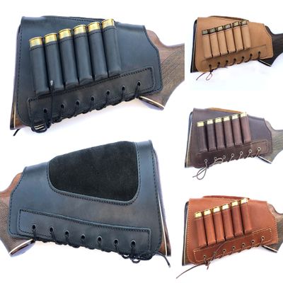 Leather Shotgun Shell Ammo Stright Buttstock Holder Carrier Cover Suede Padded Cheek Rest (20 Gauge (16 Gauge), Right Handed, Black)