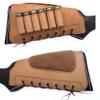 Leather Shotgun Shell Ammo Stright Buttstock Holder Carrier Cover Suede Padded Cheek Rest (12 Gauge, Right Handed, Tan) view 2