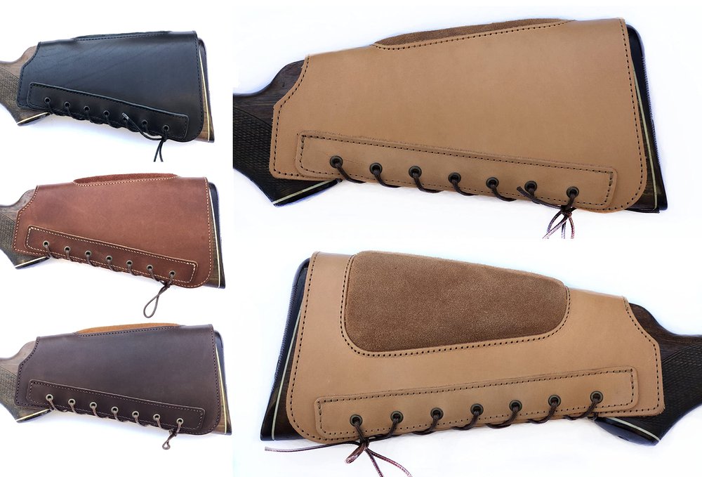 Real Leather Buttstock Holder Cover Suede Padded Cheek Rest - Long Range Shooting (Left Handed, Tan)