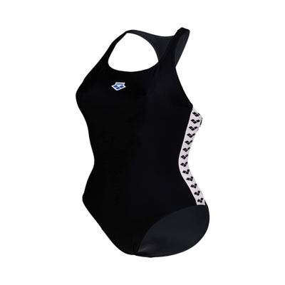 ARENA Feel Women's Icons Solid Swimsuit Racer Back Comfortable Stretchy One Piece Swimwear Stylish Pool Ladies Bathing Suit, Black, US Size 30
