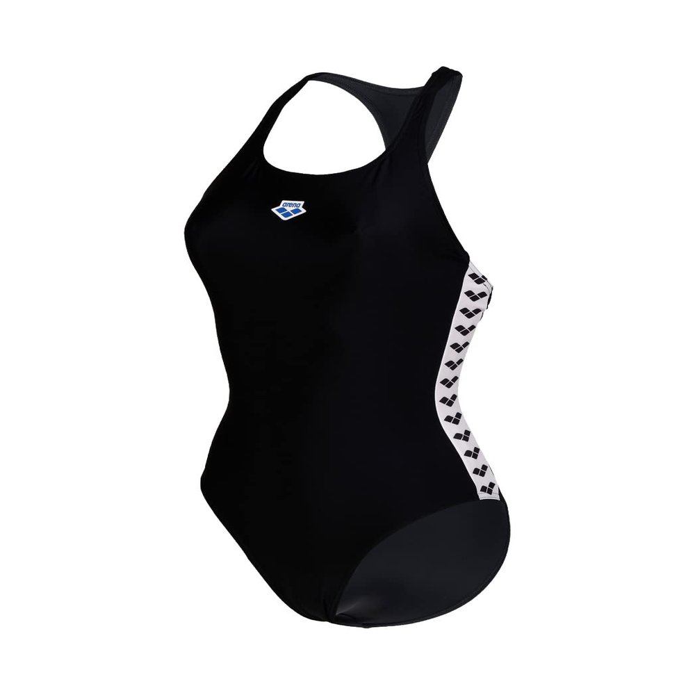 ARENA Feel Women's Icons Solid Swimsuit Racer Back Comfortable Stretchy One Piece Swimwear Stylish Pool Ladies Bathing Suit, Black, US Size 30
