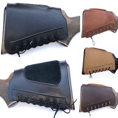 Real Leather Buttstock Holder Cover Suede Padded Cheek Rest - Long Range Shooting (Right Handed, Black)