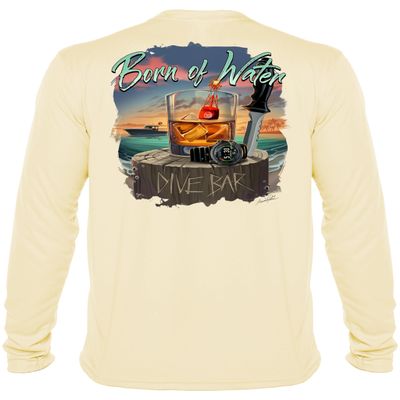 Dive Bar T-Shirt: Mens UV Long Sleeve Protection Shirt - Yellow - XL