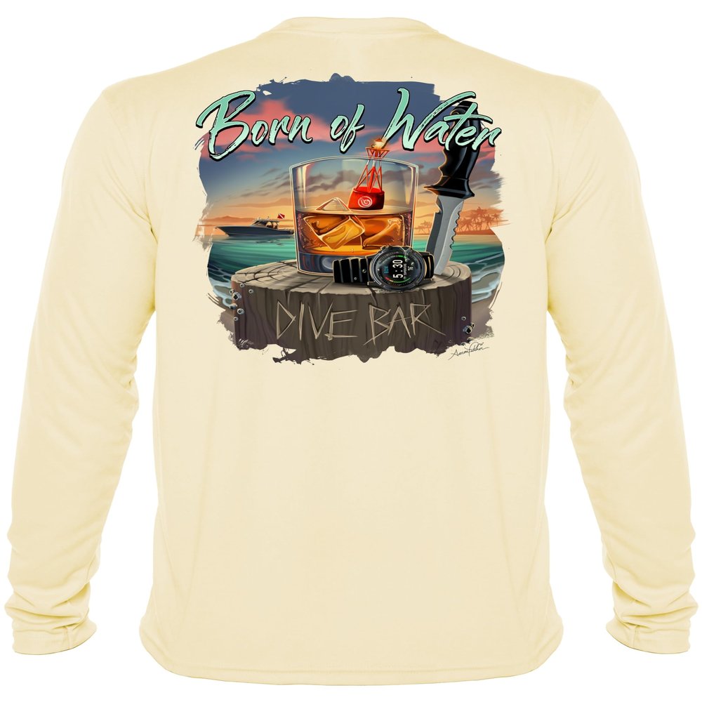 Dive Bar T-Shirt: Mens UV Long Sleeve Protection Shirt - Yellow - XL