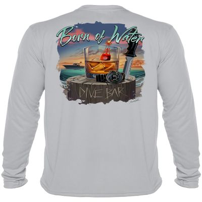 Dive Bar T-Shirt: Mens UV Long Sleeve Protection Shirt - Gray - S