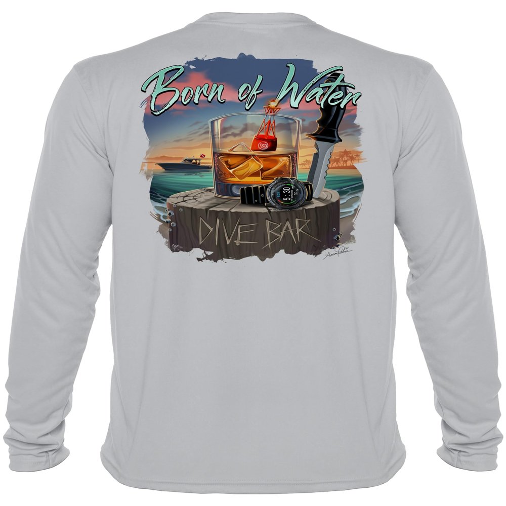 Dive Bar T-Shirt: Mens UV Long Sleeve Protection Shirt - Gray - S