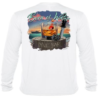 Dive Bar T-Shirt: Mens UV Long Sleeve Protection Shirt - White - S