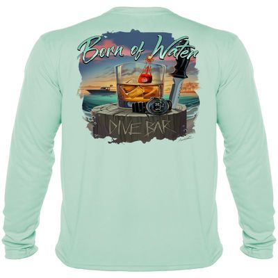 Dive Bar T-Shirt: Mens UV Long Sleeve Protection Shirt - Sea Green - 3XL