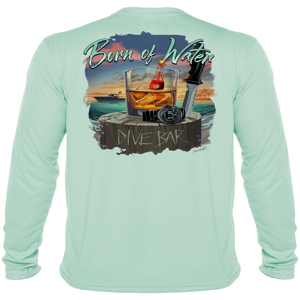Dive Bar T-Shirt: Mens UV Long Sleeve Protection Shirt - Sea Green - 3XL