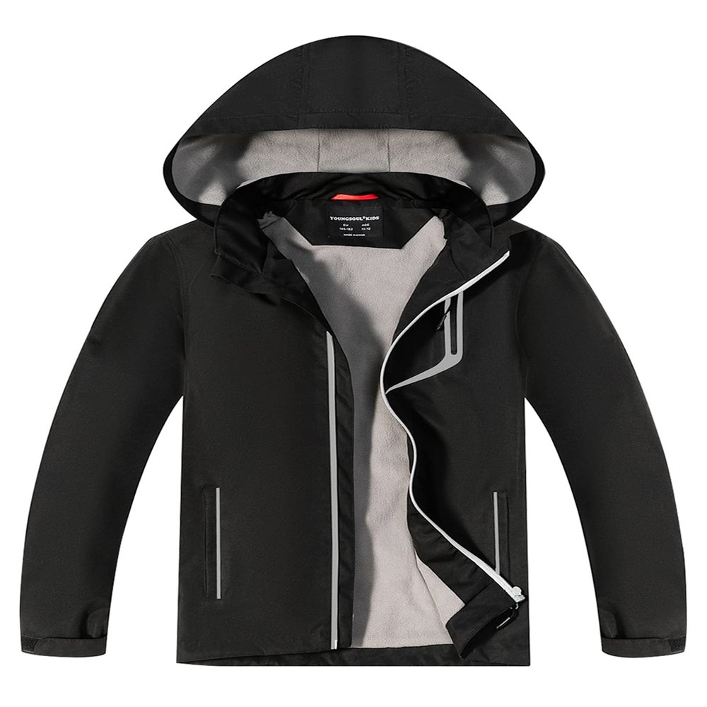 LOKTARC Boys Girls Rain Jacket Kids Lightweight School Coats Waterproof Hooded Raincoats Windbreakers Black 4-5 Years