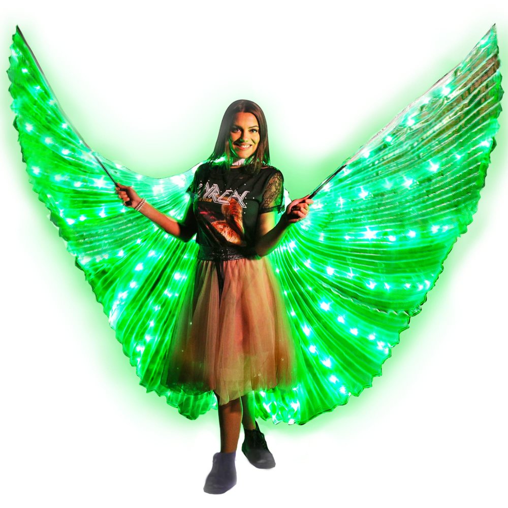 Tidalpool Illuminated Veil - Angel Wings Adult Size - Festival Clothing & Angel Costume - Fairy Wings & Rave Clothes Cosplay Outfit (Green)
