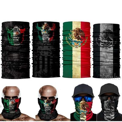 4pcs Skull Mexico Flag Face Scarf Sun Neck Gaiter for Motorcycle Riding Driving Skeleton Bandana Headwear Tube Headband