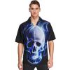 visesunny Mens Casual Button Down Short Sleeve Hawaiian Shirt Suits Skull with Blue Fire Pattern Aloha Shirt view 1
