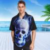 visesunny Mens Casual Button Down Short Sleeve Hawaiian Shirt Suits Skull with Blue Fire Pattern Aloha Shirt view 2