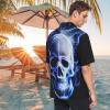 visesunny Mens Casual Button Down Short Sleeve Hawaiian Shirt Suits Skull with Blue Fire Pattern Aloha Shirt view 3