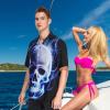 visesunny Mens Casual Button Down Short Sleeve Hawaiian Shirt Suits Skull with Blue Fire Pattern Aloha Shirt view 4