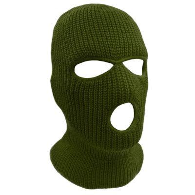 3-Hole Knit Sew Acrylic Outdoor Full Face Cover Thermal Balaclava Ski Mask One Size Fits Most (Army Green)