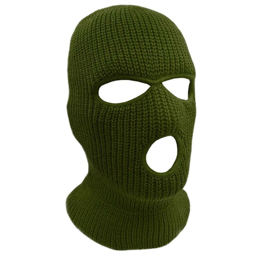3-Hole Knit Sew Acrylic Outdoor Full Face Cover Thermal Balaclava Ski Mask One Size Fits Most (Army Green)