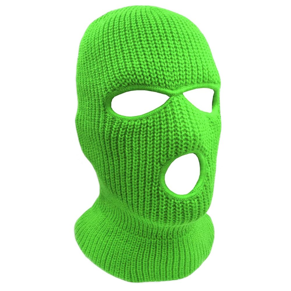 3-Hole Knit Sew Acrylic Outdoor Full Face Cover Thermal Balaclava Ski Mask One Size Fits Most (Green)
