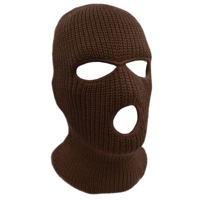 3-Hole Knit Sew Acrylic Outdoor Full Face Cover Thermal Balaclava Ski Mask One Size Fits Most (Brown)