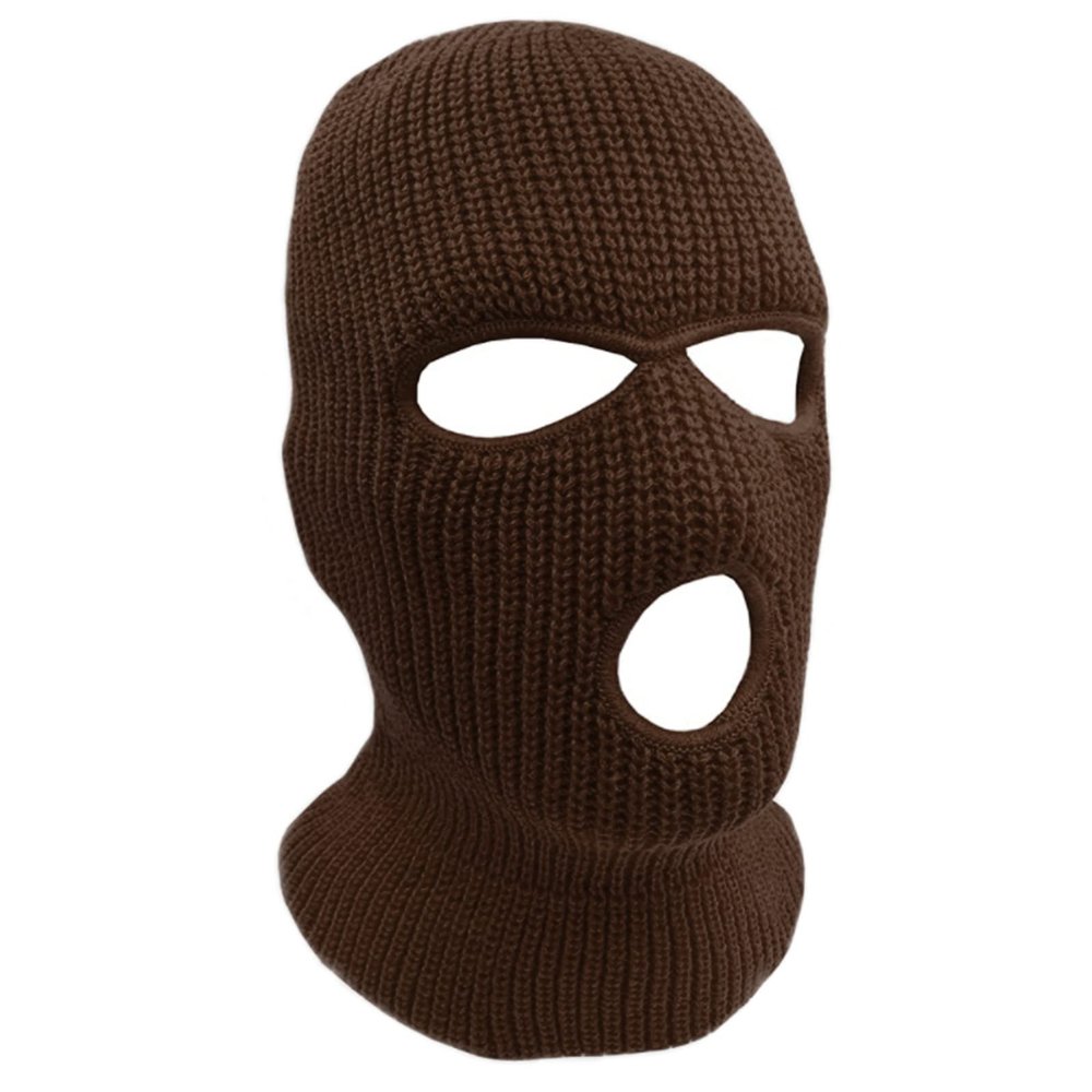 3-Hole Knit Sew Acrylic Outdoor Full Face Cover Thermal Balaclava Ski Mask One Size Fits Most (Brown)