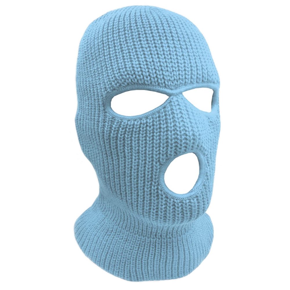 3-Hole Knit Sew Acrylic Outdoor Full Face Cover Thermal Balaclava Ski Mask One Size Fits Most (Light Blue)