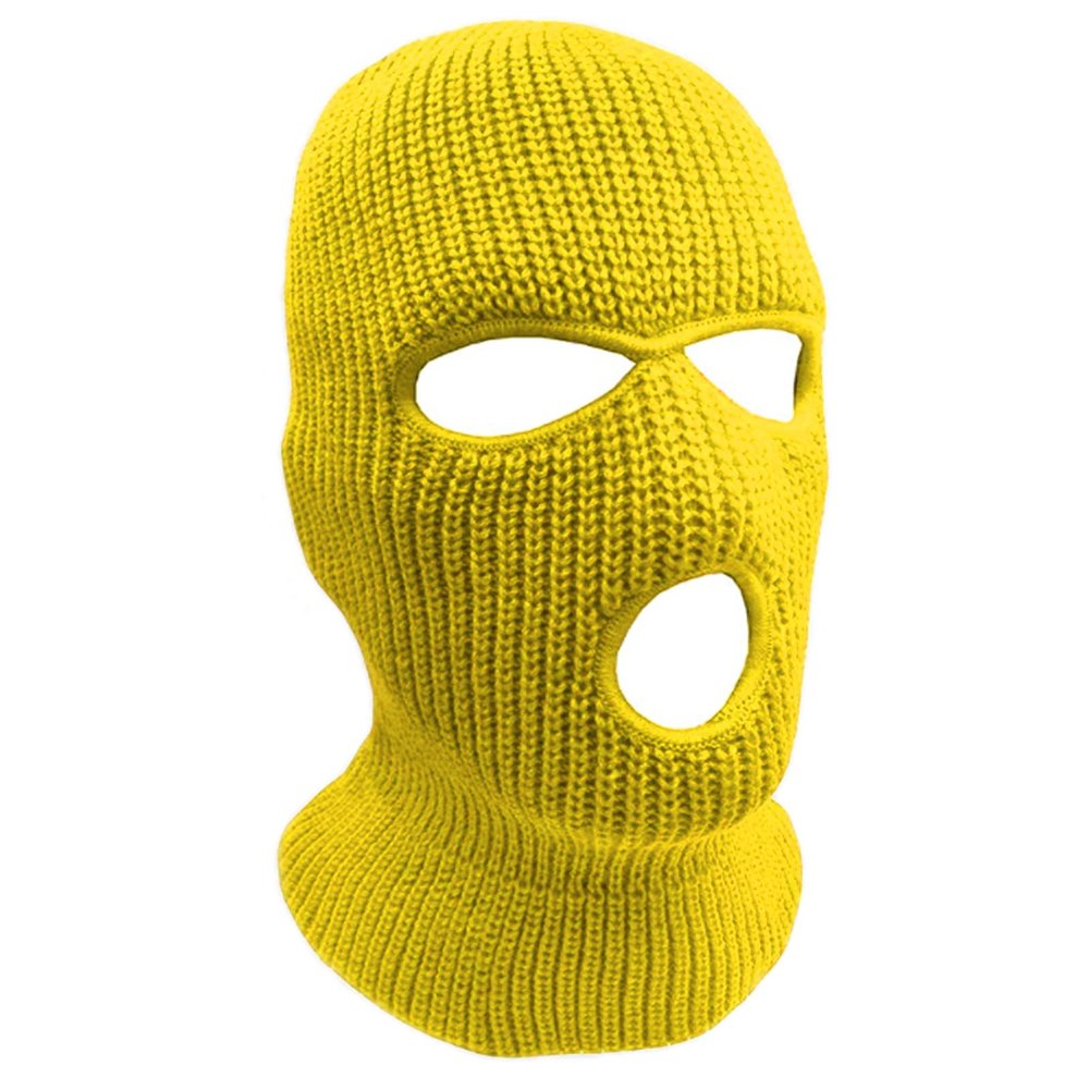 3-Hole Knit Sew Acrylic Outdoor Full Face Cover Thermal Balaclava Ski Mask One Size Fits Most (Yellow)