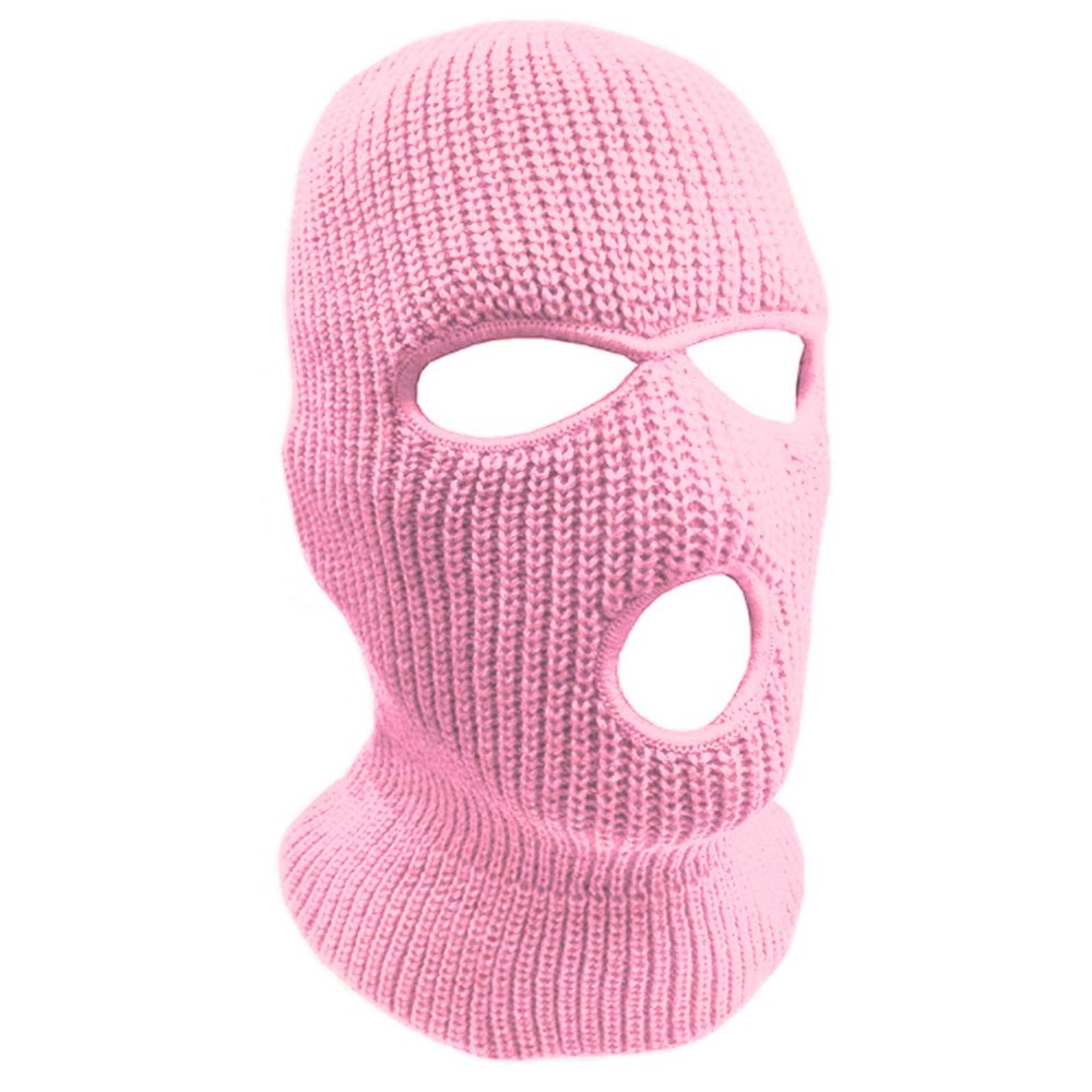 wonderfulstore 3-Hole Knit Sew Acrylic Outdoor Full Face Cover Thermal Balaclava Ski Mask One Size Fits Most (Light Pink)
