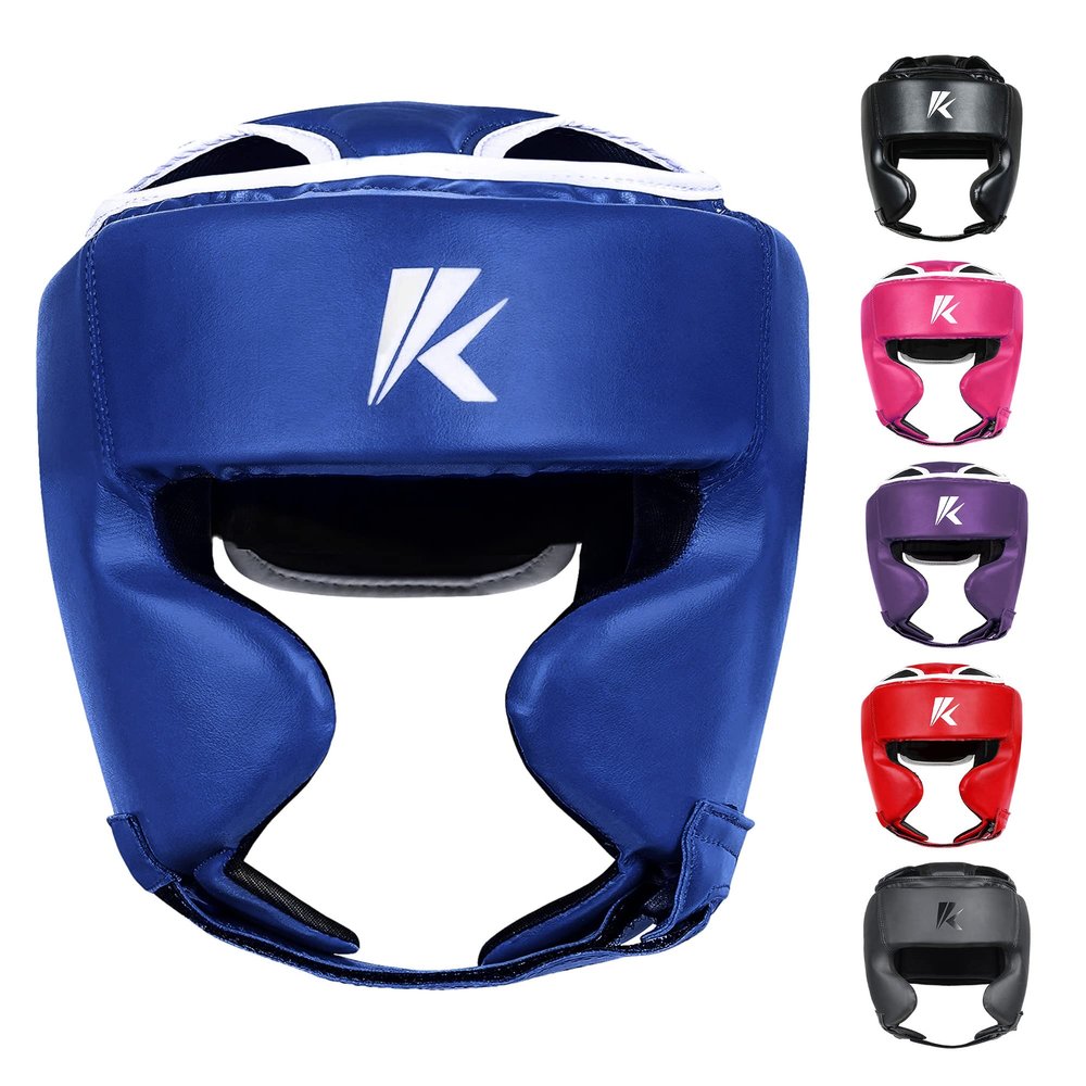 Kruzak Unisex Boxing Headgears - MMA Training, Adjustable Padded, Kara,Muay Thai Headgear, Kickboxing, Sparring, Martial Arts, Karate, Taekwondo MMA Body Equipment - Blue - Large/X-Large
