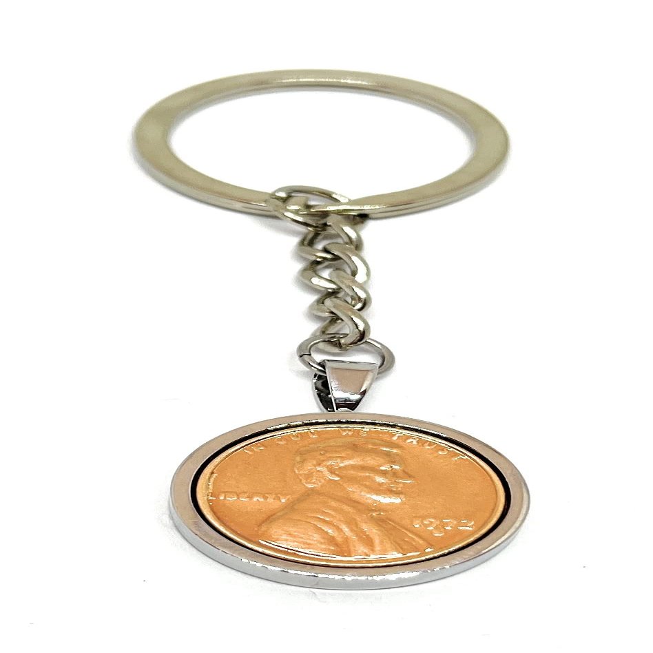 1972 Original Lincoln Cent Keyring for a 50th birthday for Mum, Nan, Gran