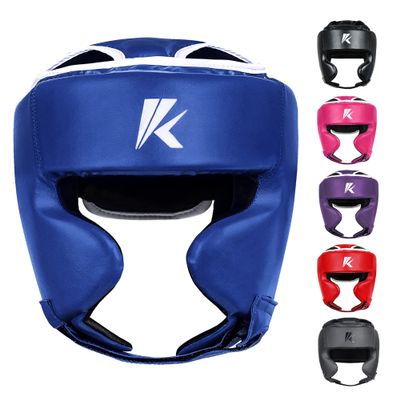 Kruzak Unisex Boxing Headgears - MMA Training, Adjustable Padded, Kara,Muay Thai Headgear, Kickboxing, Sparring, Martial Arts, Karate, Taekwondo MMA Body Equipment - Blue - Small/Medium