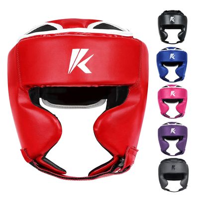 Kruzak Unisex Boxing Headgears - MMA Training, Adjustable Padded, Kara,Muay Thai Headgear, Kickboxing, Sparring, Martial Arts, Karate, Taekwondo MMA Body Equipment - Red - Small/Medium