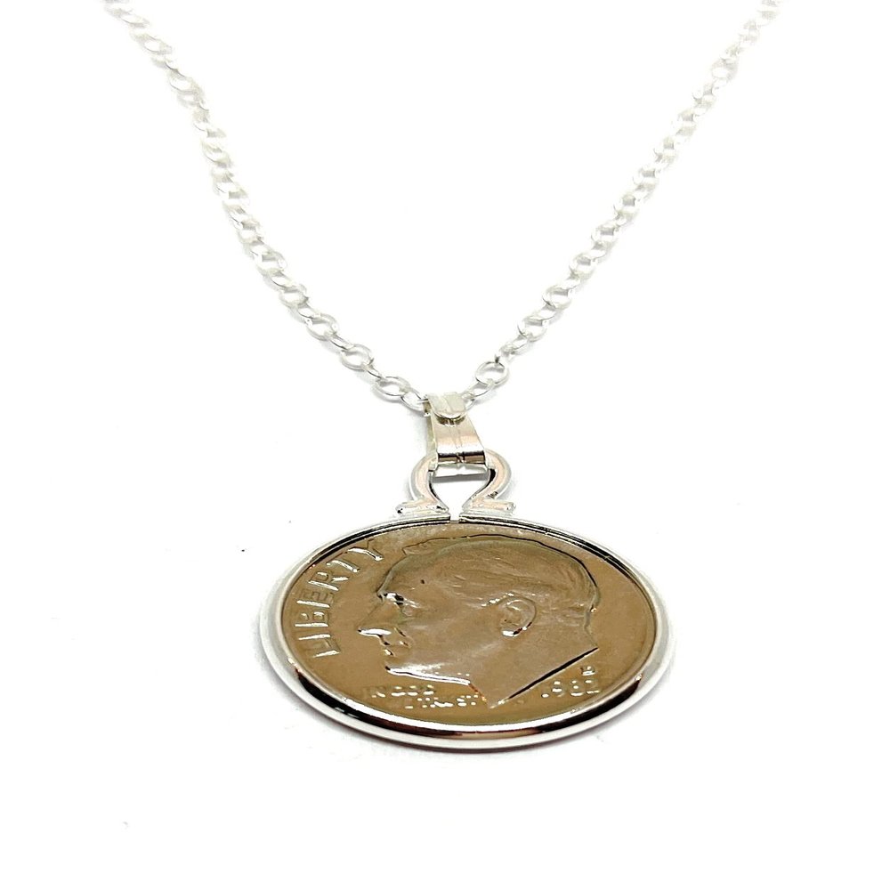1982 40th Birthday / Anniversary American Dime coin Pendant - American Dime Pendant from 1982 for a 40th Birthday