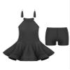 Aislor Kids Girls Latin Dress Tango Ballroom Rumba Samba Dance Dress Dance wear with Boxer Shorts and Tassel Earrings Black 7-8 Years view 1