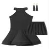Aislor Kids Girls Latin Dress Tango Ballroom Rumba Samba Dance Dress Dance wear with Boxer Shorts and Tassel Earrings Black 7-8 Years view 3