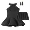 Aislor Kids Girls Latin Dress Tango Ballroom Rumba Samba Dance Dress Dance wear with Boxer Shorts and Tassel Earrings Black 7-8 Years view 4