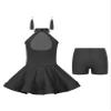 Aislor Kids Girls Latin Dress Tango Ballroom Rumba Samba Dance Dress Dance wear with Boxer Shorts and Tassel Earrings Black 11-12 Years view 2