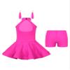 easyforever Girls Latin Dress Sleeveless Hollow Back Rumba Samba Dance Dress with Boxer Shorts and Tassel Earrings Hot Pink 7-8 Years view 2
