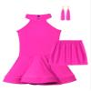 easyforever Girls Latin Dress Sleeveless Hollow Back Rumba Samba Dance Dress with Boxer Shorts and Tassel Earrings Hot Pink 7-8 Years view 3