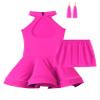 easyforever Girls Latin Dress Sleeveless Hollow Back Rumba Samba Dance Dress with Boxer Shorts and Tassel Earrings Hot Pink 7-8 Years view 4