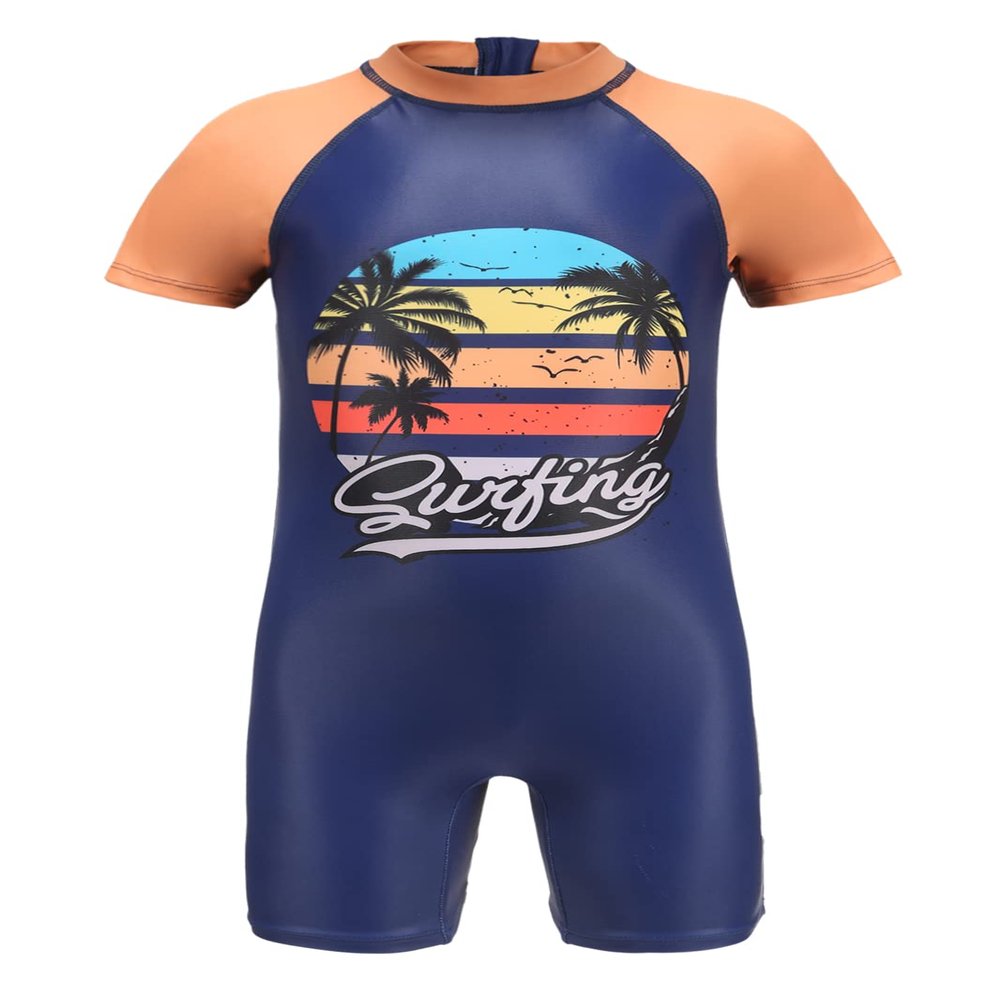 Boys Rash Guard Swimsuits One Piece Short Sleeve Swim Shirt for Kids UPF 50+ Sun Protection Bathing Suits Surfing 4T
