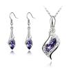 2Pcs Noble Necklace Earrings Set Shining Faux Crystal Pendant Necklace Hook Earrings Women Jewelry Valentine's Day/Mother's Day/Wedding/Anniversary/Party/Graduation/Christmas/Birthday Gifts-Purple view 1