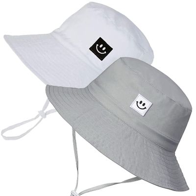 55cube Infant Sun Hat, 0-6 Months UPF 50+ Baby Sun Hat for Newborn Girls Boys, Ultra Soft Wide Brim Beach Bucket Hat with Adjustable Chin Strap 2Pack