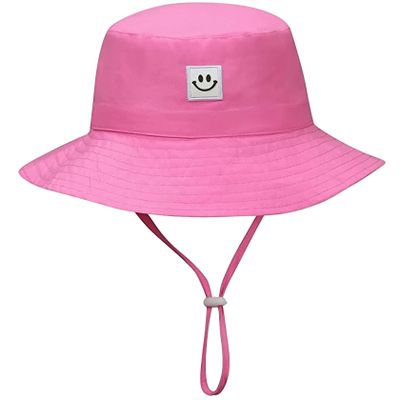 55cube Baby Sun Hat (Age 2-4 Years), UPF 50+ UV Protection Kids Bucket Hat, Wide Brim & Adjustable, 1Pack Pink
