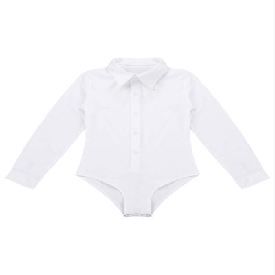 Aislor Boys' Modern Latin Jazz Ballroom Salsa Dance Shirt Romper Leotard Dress Shirts Romper Bodysuit with Bowtie White 12 Years